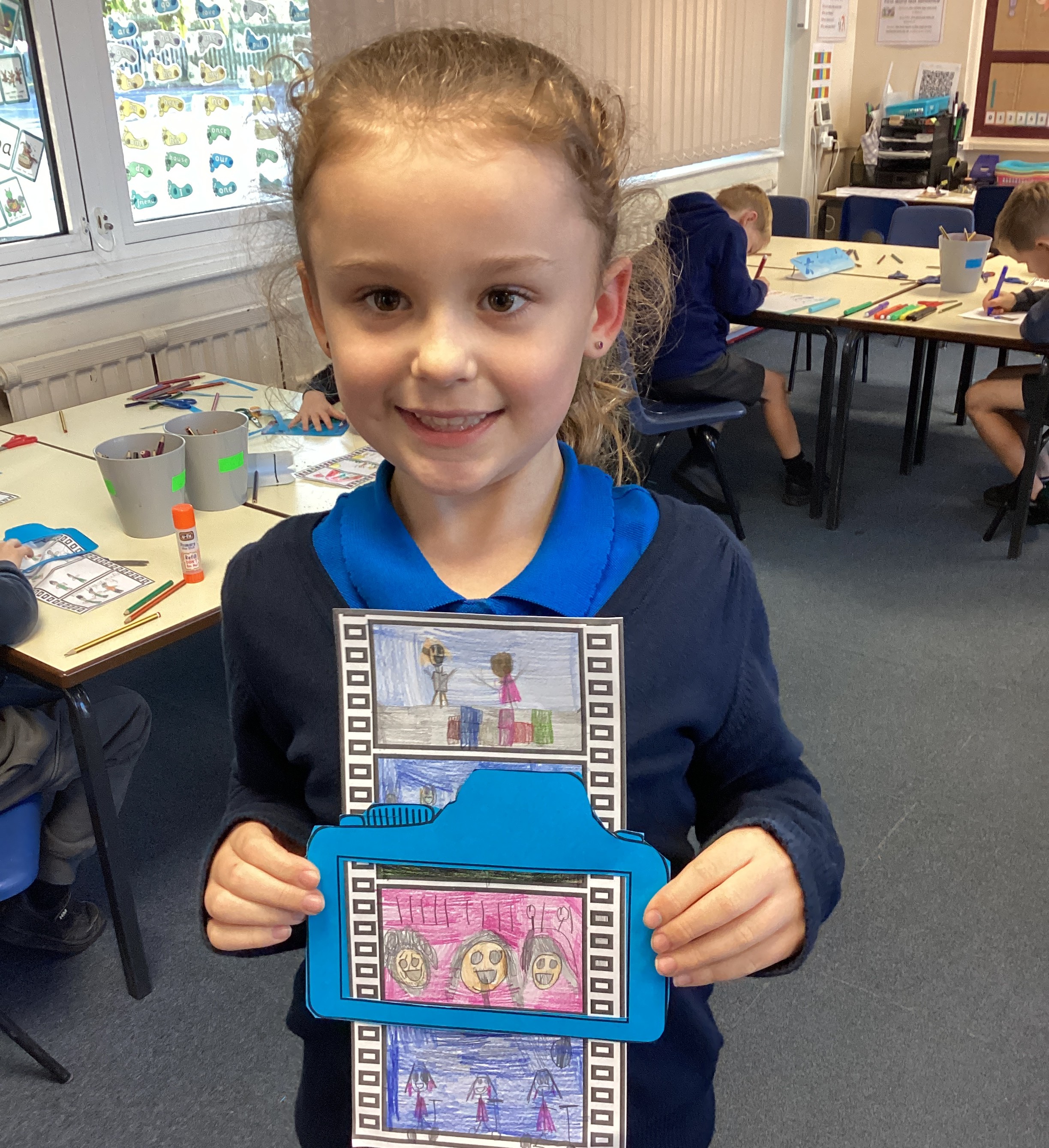 A child showing her work. 